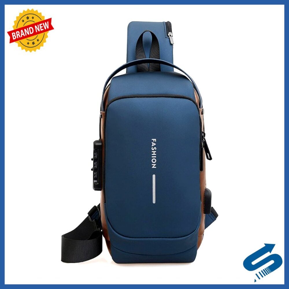 Large Anti-Theft Sling Bag with USB Port, Waterproof Crossbody Backpack